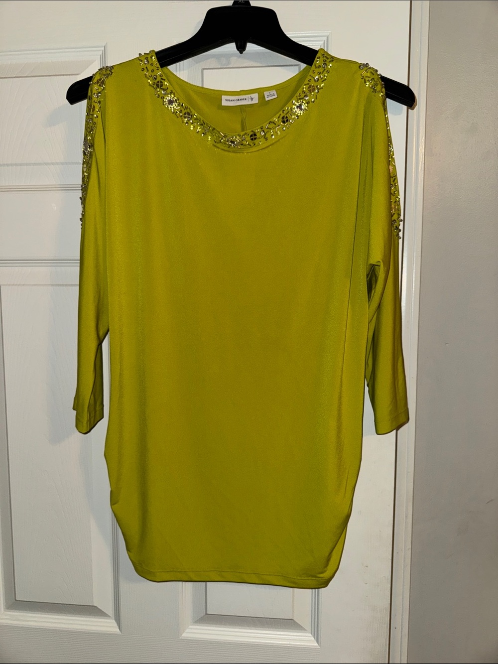 Susan Graver Lime Green Cold-Shoulder Beaded Tunic